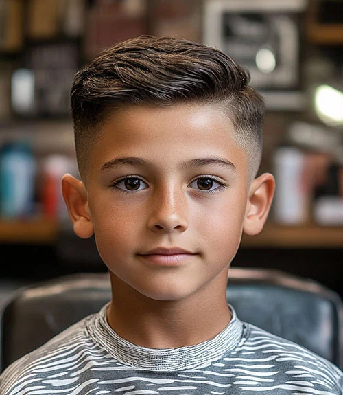 35 Popular Boy’s Haircuts Trending in 2025 (Cool & Stylish Ideas for All Ages) 19 This image has an empty alt attribute; its file name is Hard-Comb-Over-with-Mid-Fade.webp